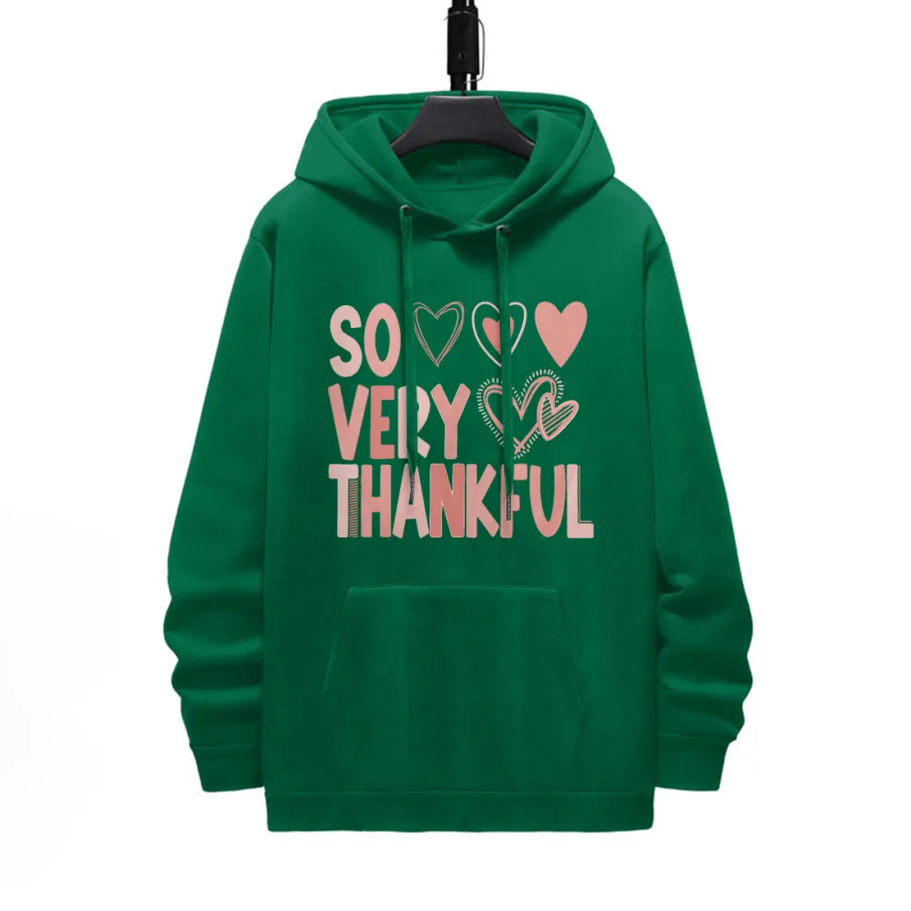 SO VERY THANKFUL PATTERN PRINTED HOODIE