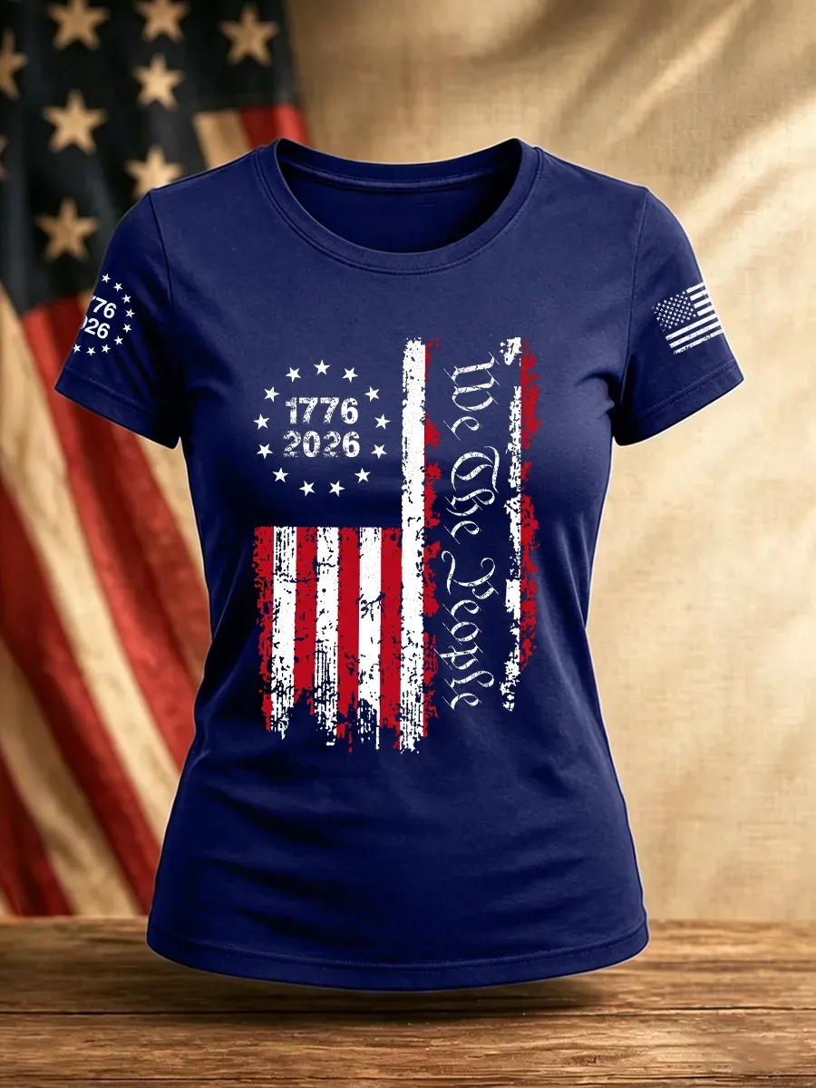 Ladies' Leisure 250Th Anniversary American Founding Celebration Personalized Printed Round Neck T-Shirt