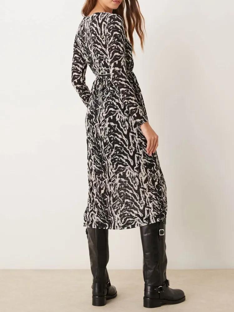 Tied Waist Print Midi Dress