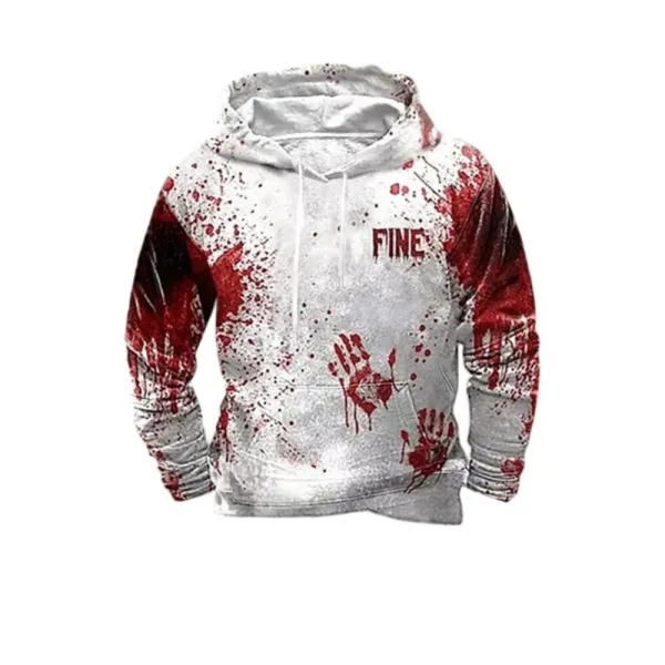 2025 Halloween Men’s Halloween Blood Stain Printed Casual Hoodie