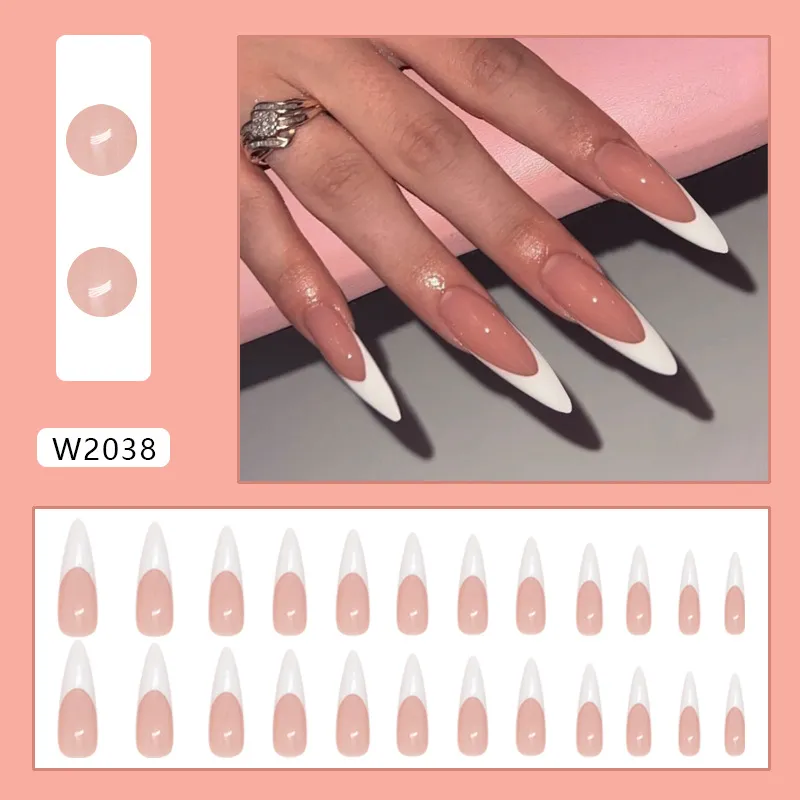 Nailhour Nude Minimalist 24Pcs Stiletto Long French Press On Nails