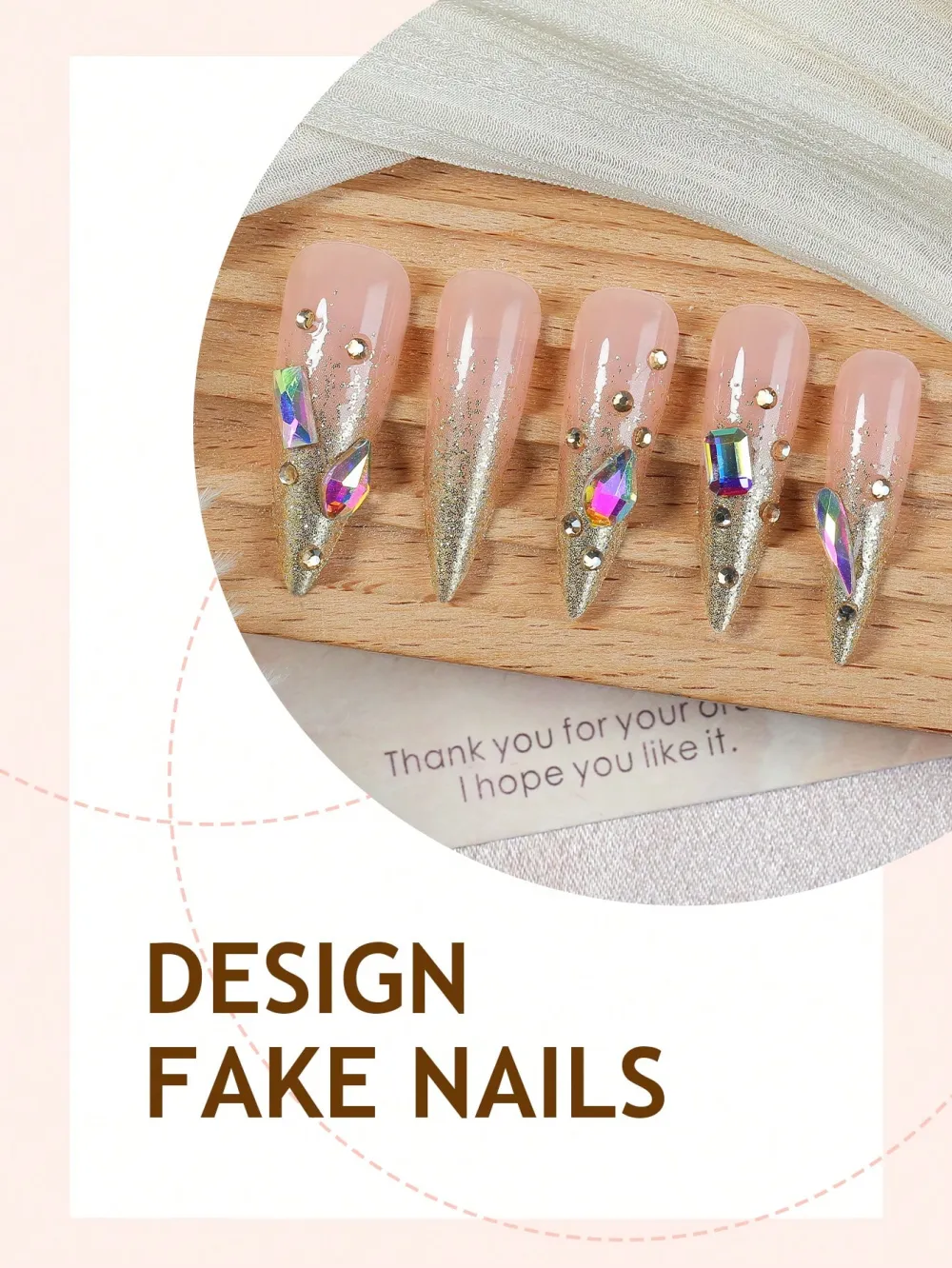 Nailhour 24pcs Nude Y2K Holographic Rhinestone Party Press-On Nails