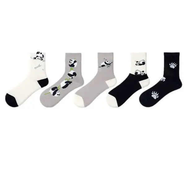 Playful Panda Print Crew Socks