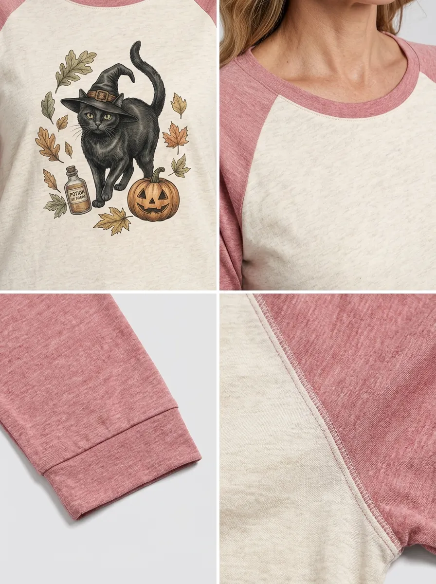 Women's Halloween Cat Witch Pumpkin Potion Printed T-shirt
