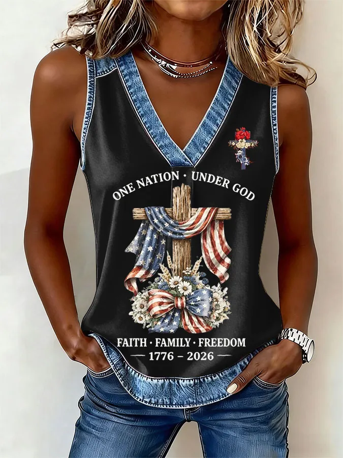 Women's Flag Cross Print Sleeveless Top