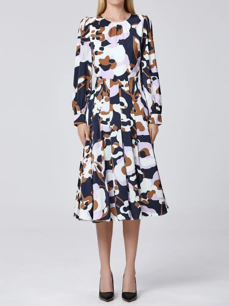 Multicolor Abstract Print Midi Dress