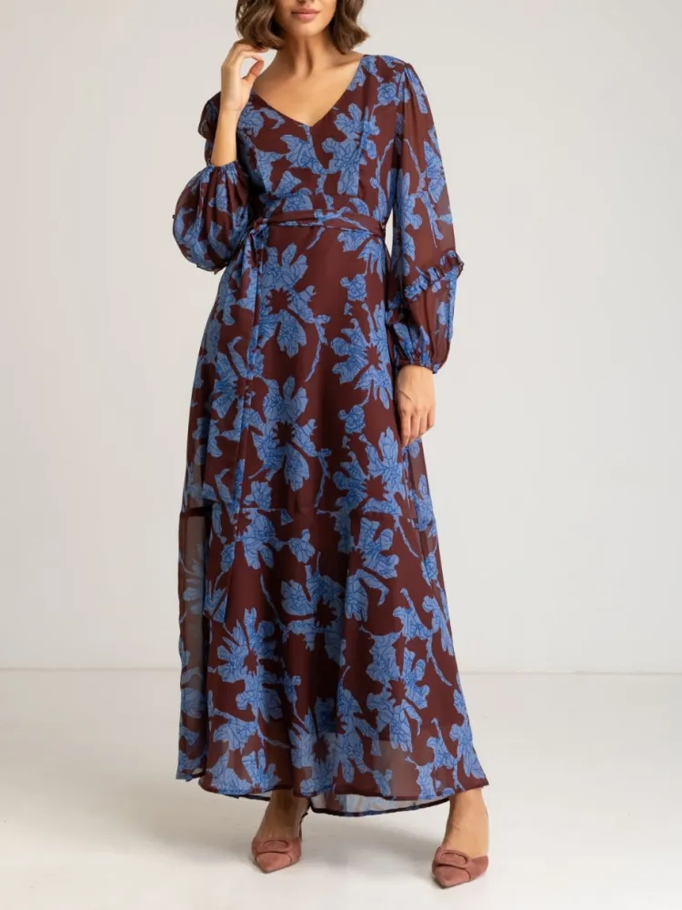 Tied Waist V-Neck Maxi Dress