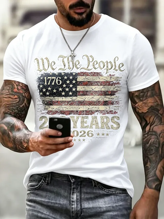 Men'S Casual 250Th Anniversary Celebration Of The Founding Of The United States, Personalized Printed Round Neck T-Shirt