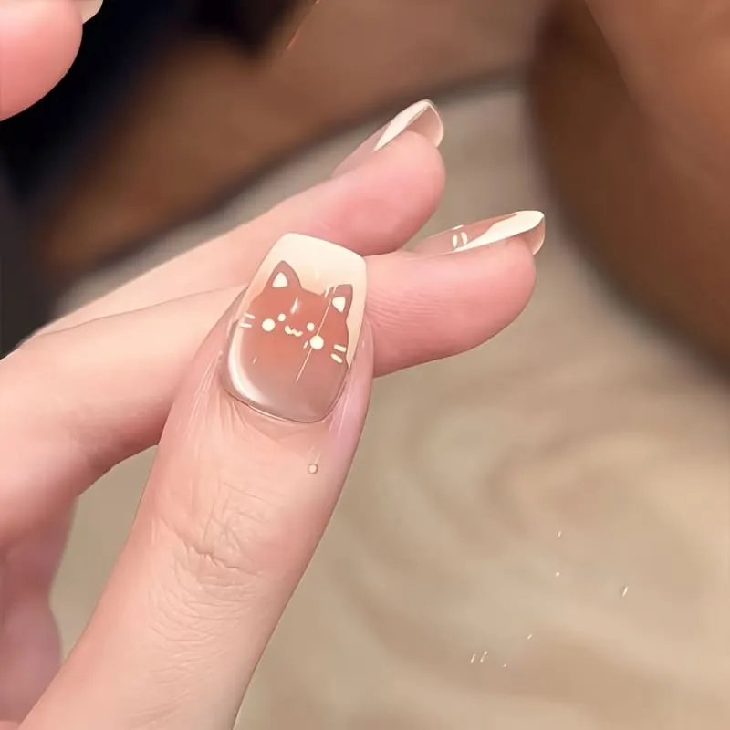 Nailhour 10Pcs Handmade French Nude Daily Short Coffin Press On Nails