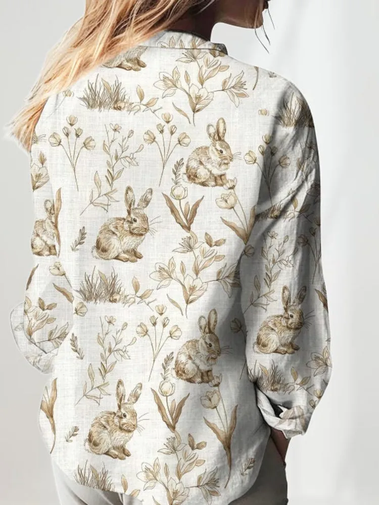 Vintage Bunny Floral Print Shirt