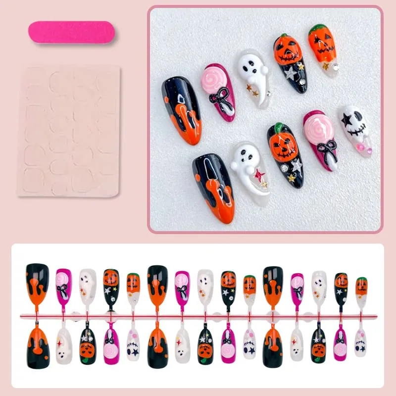 Nailhour 30Pcs Halloween Medium Almond 3D Ghost Press On Nails