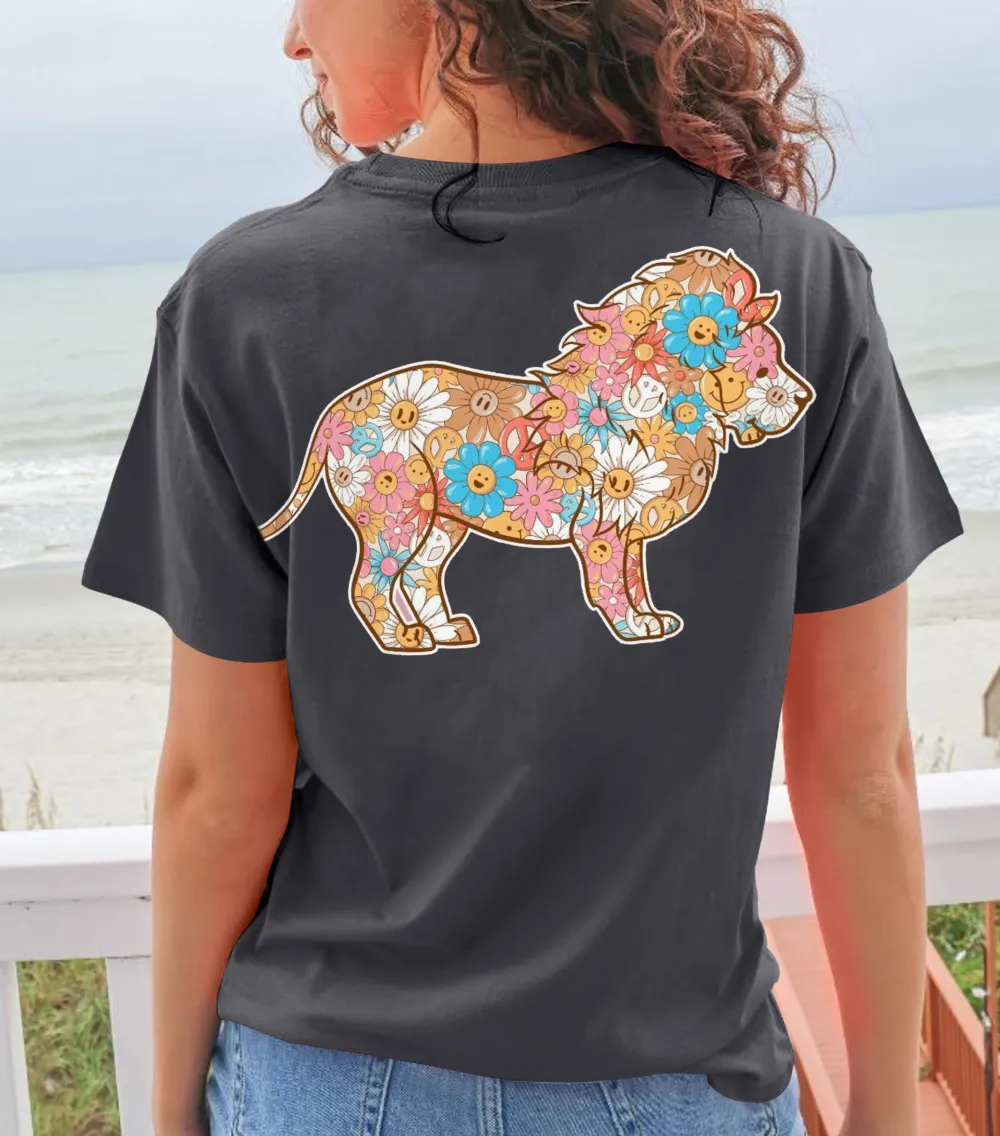 Smiley Floral Lion Pattern Tee