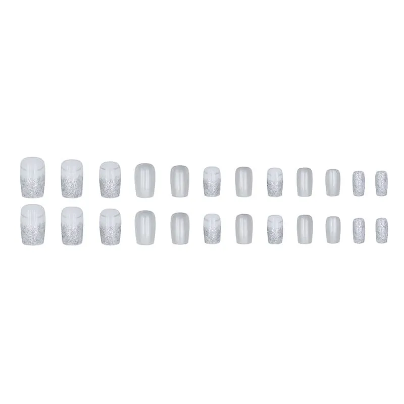 Nailhour 24Pcs Glitter French Minimalist Medium Square Press On Nails