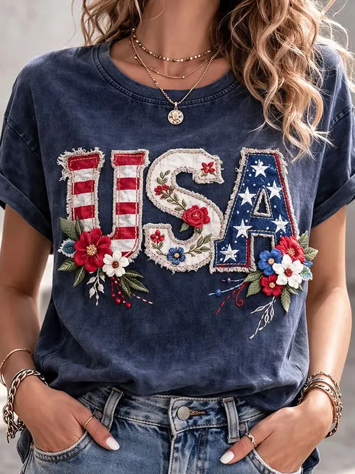 Women's Casual USA 250th Celebration Print Short Sleeve T-shirt