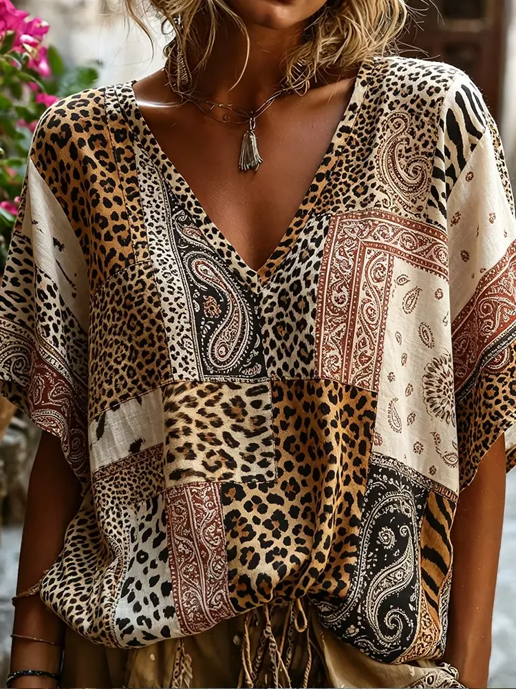 Women's Bohemian Style Casual Loose Cotton And Linen Top