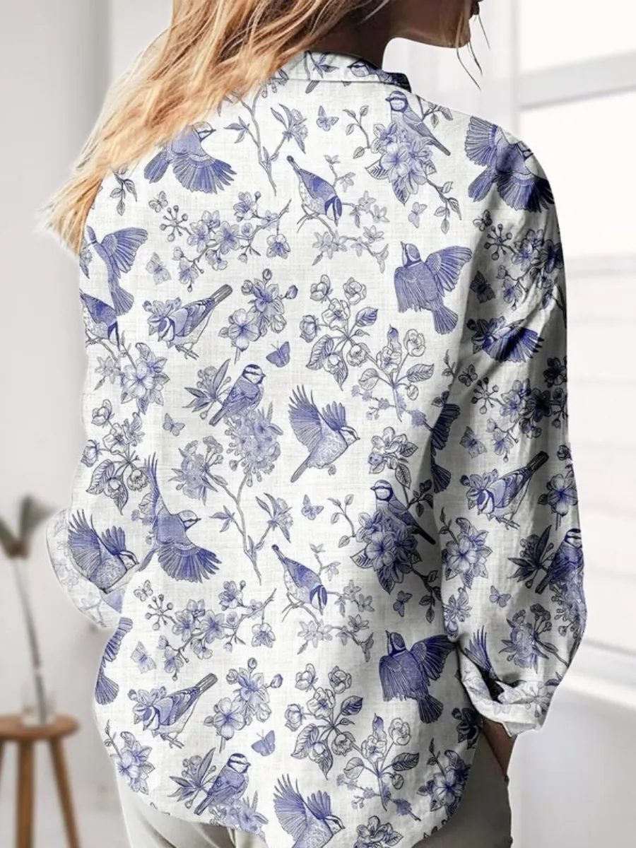 Vintage Bird Print Shirt