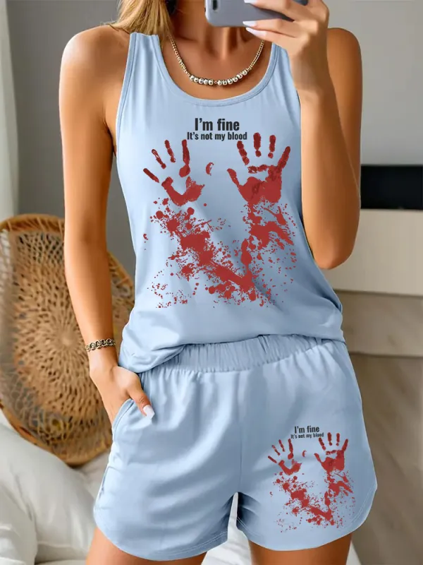 Women'S I'M FINE IT'S NOT MY BLOOD Halloween Simple Comfortable Vest Set