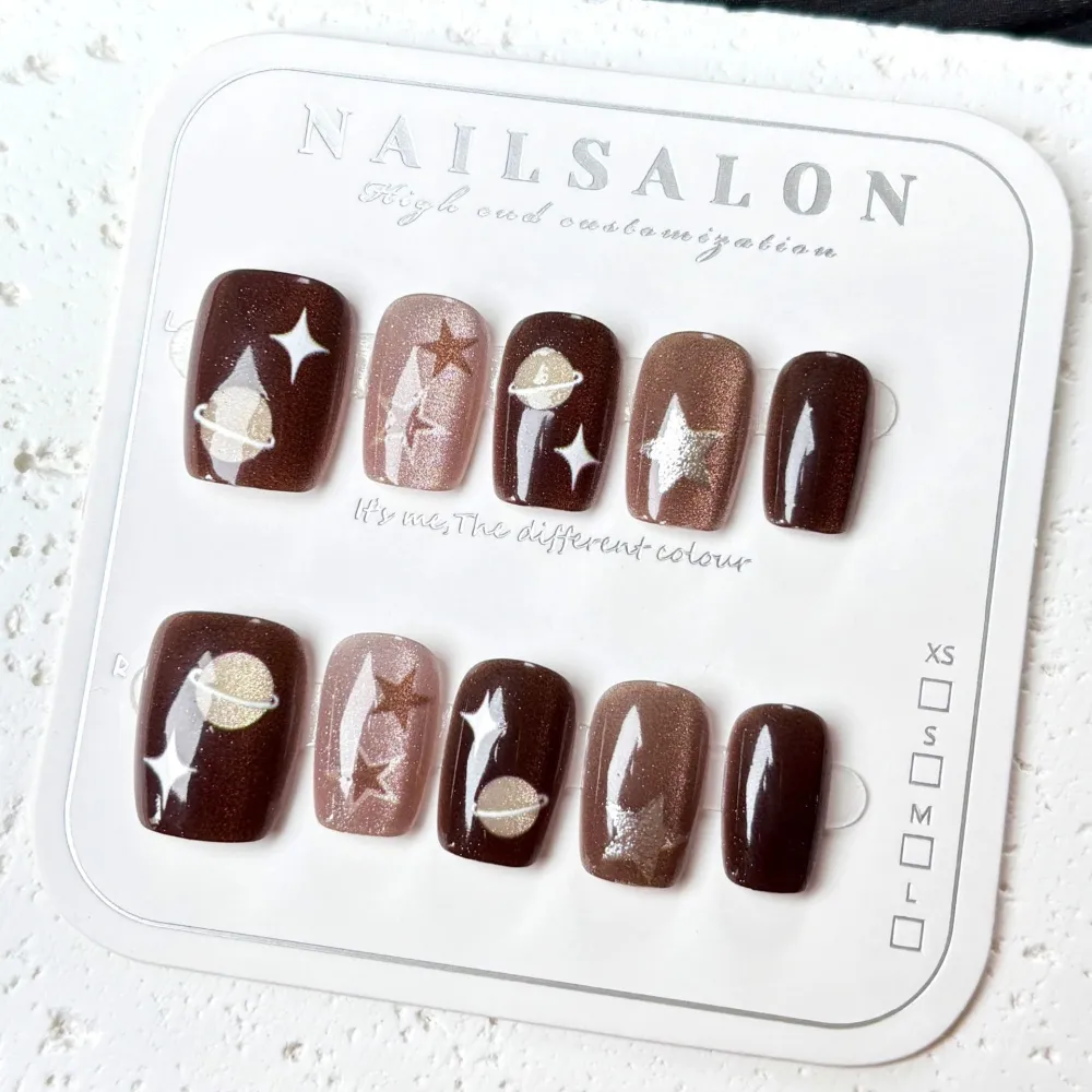 Nailhour 30Pcs Autumn/Winter Brown Medium Square French Press On Nails