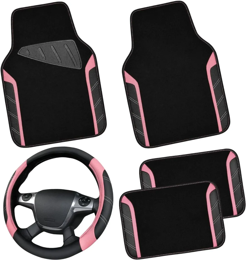 Simple Style Ultra-Fine Steering Wheel Cover And Waterproof Car Floor Mat Combination