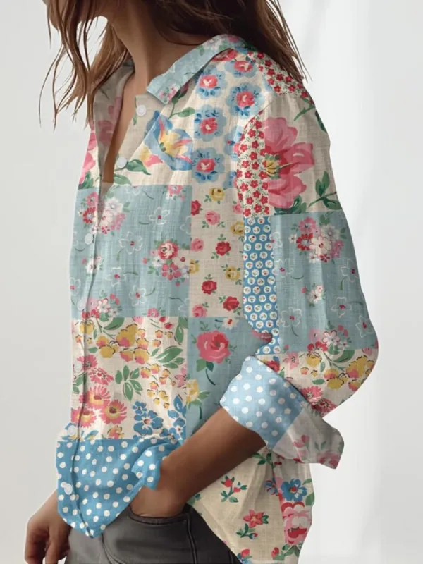 Patchwork Print Long Sleeve Shirt