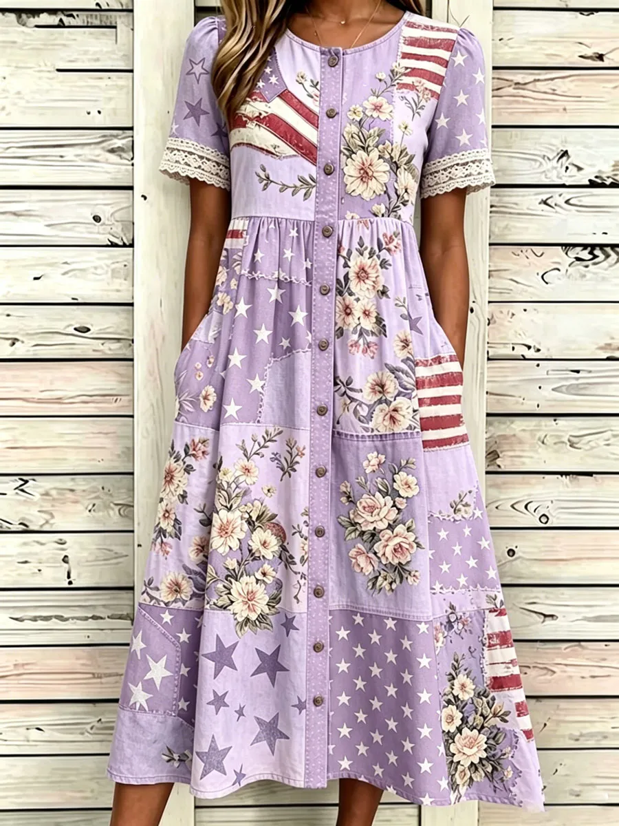 Women'S Casual American Independence Day Print Art Casual Dress
