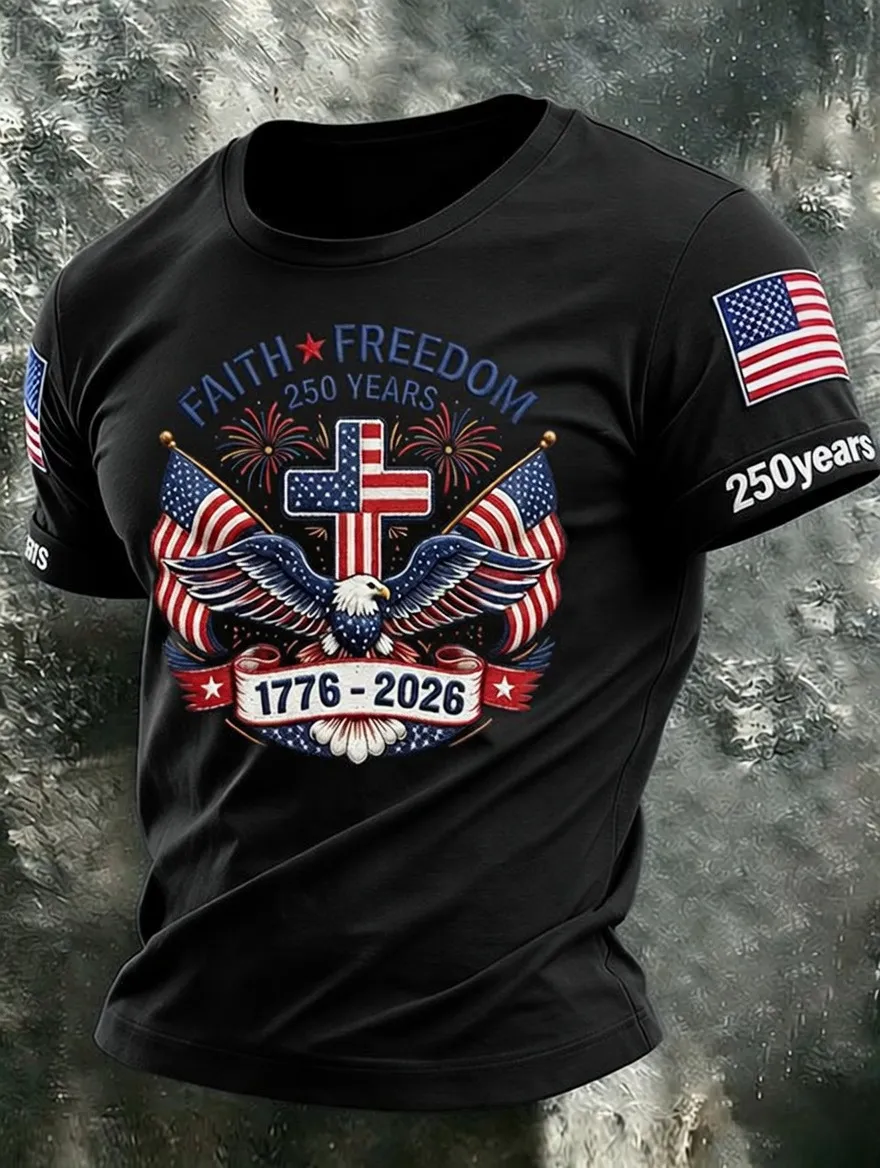 Men'S Retro Independence Day Printed Casual Short Sleeved T-Shirt