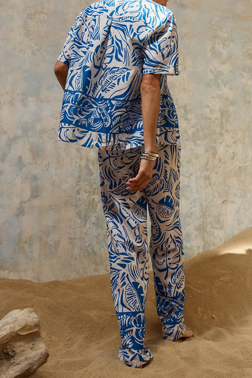 Blue Toned Patterned Relaxed Pants