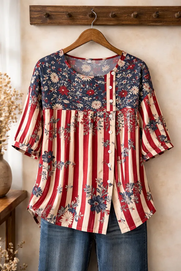 Women's Casual Patriotic 250th Anniversary Cotton Linen Shirt