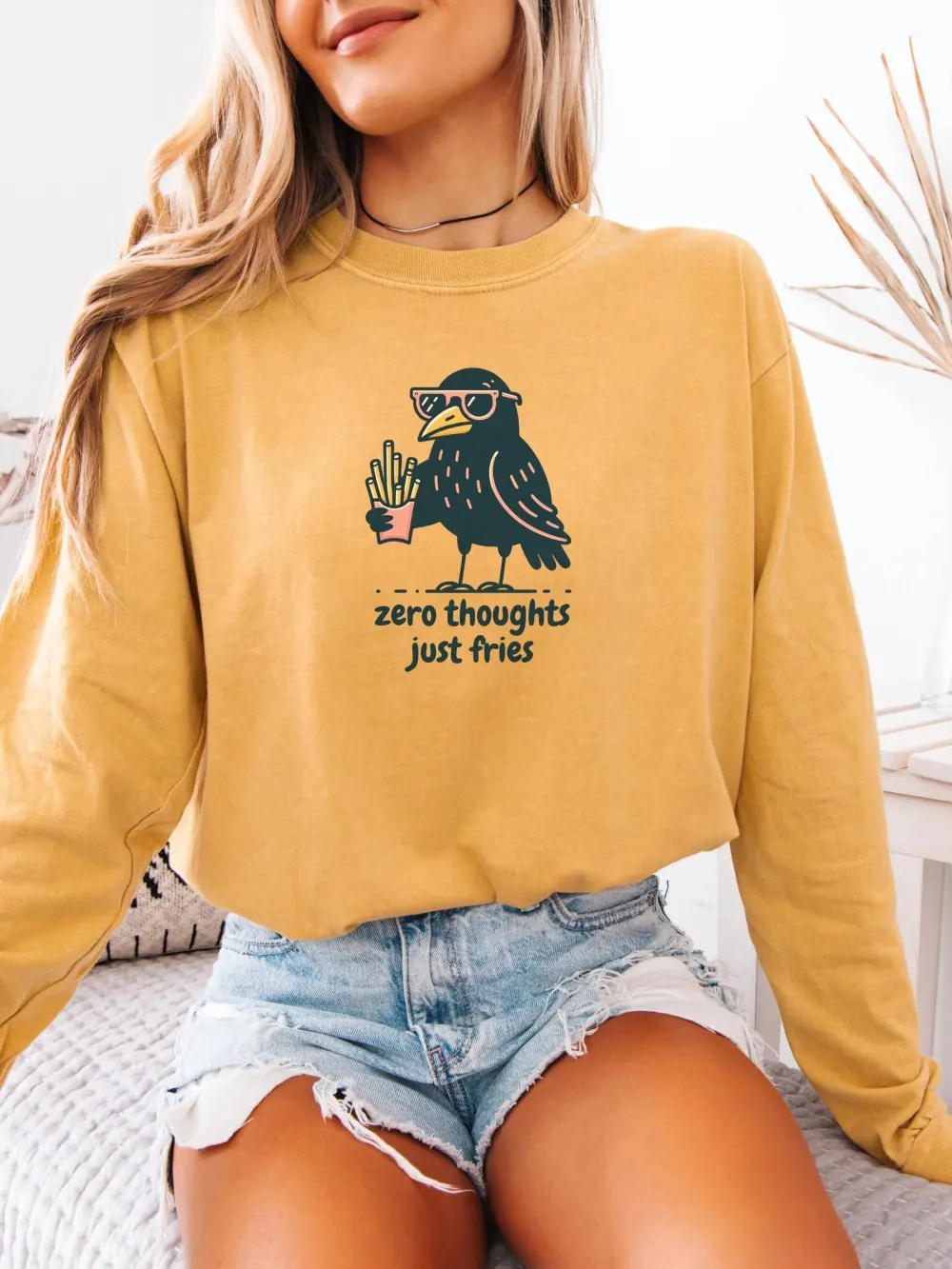 Funny Crow Fries Print T-Shirt