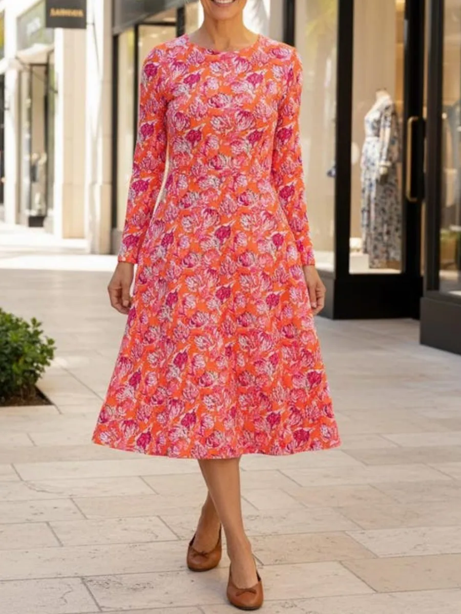 Casual Floral Round Neck Dress
