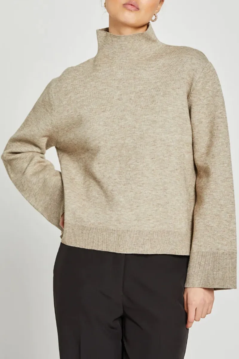 High Neck Cropped Knit Sweaters