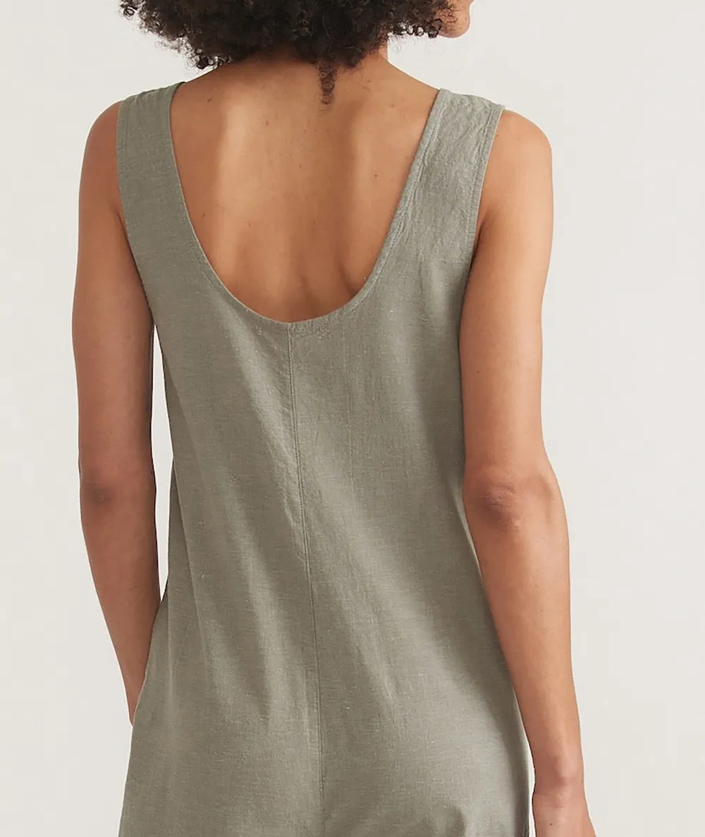 Button-Front Sleeveless Linen Jumpsuit