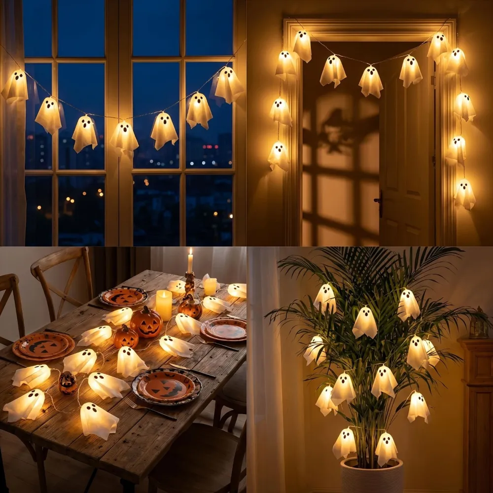 Halloween Screaming Ghost LED String Lights Horror Atmosphere Pendant