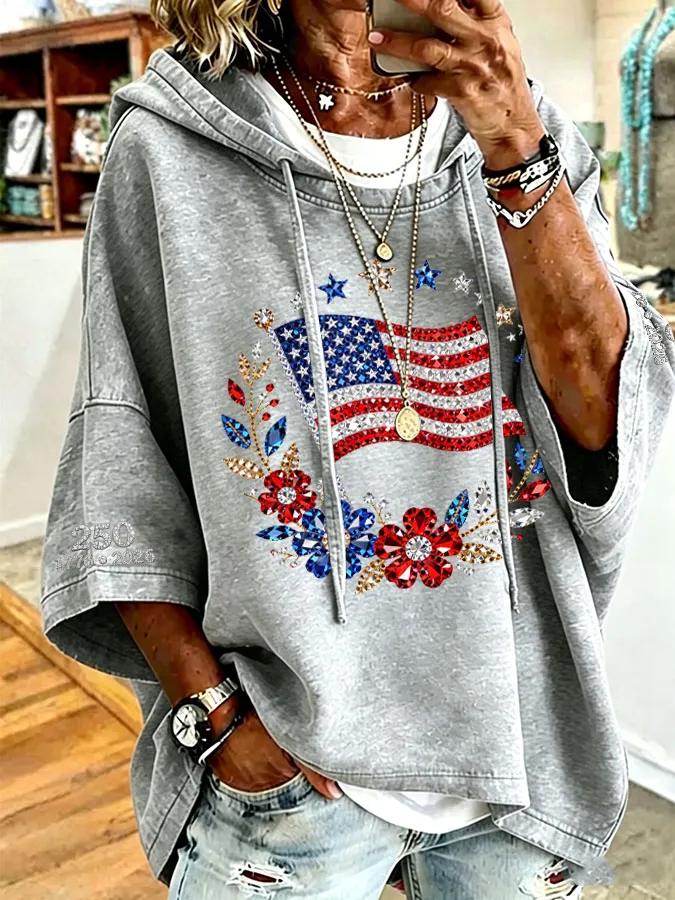 Women'S American Flag Printed Super Large Hoodie