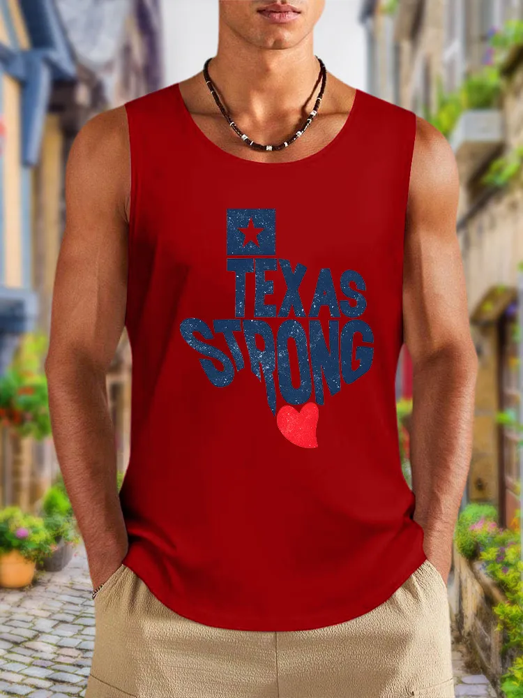 Men'S Simple Style TEXAS STRONG Daily Crew Neck Vest
