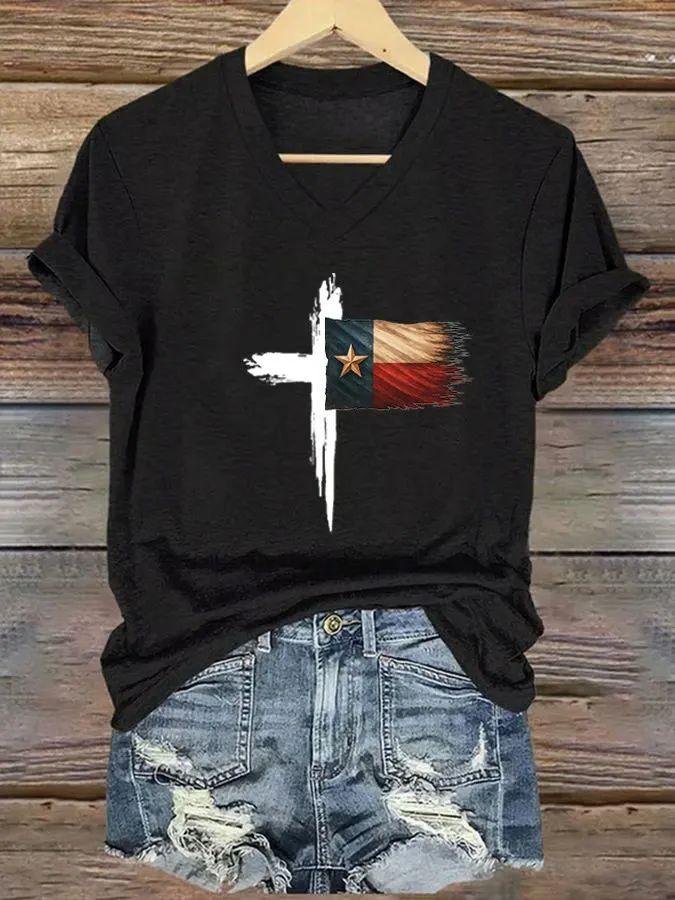 Women's Texas Faith Print V-Neck T-Shirt