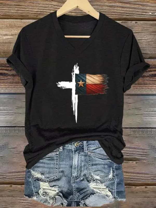 Women's Texas Faith Print V-Neck T-Shirt