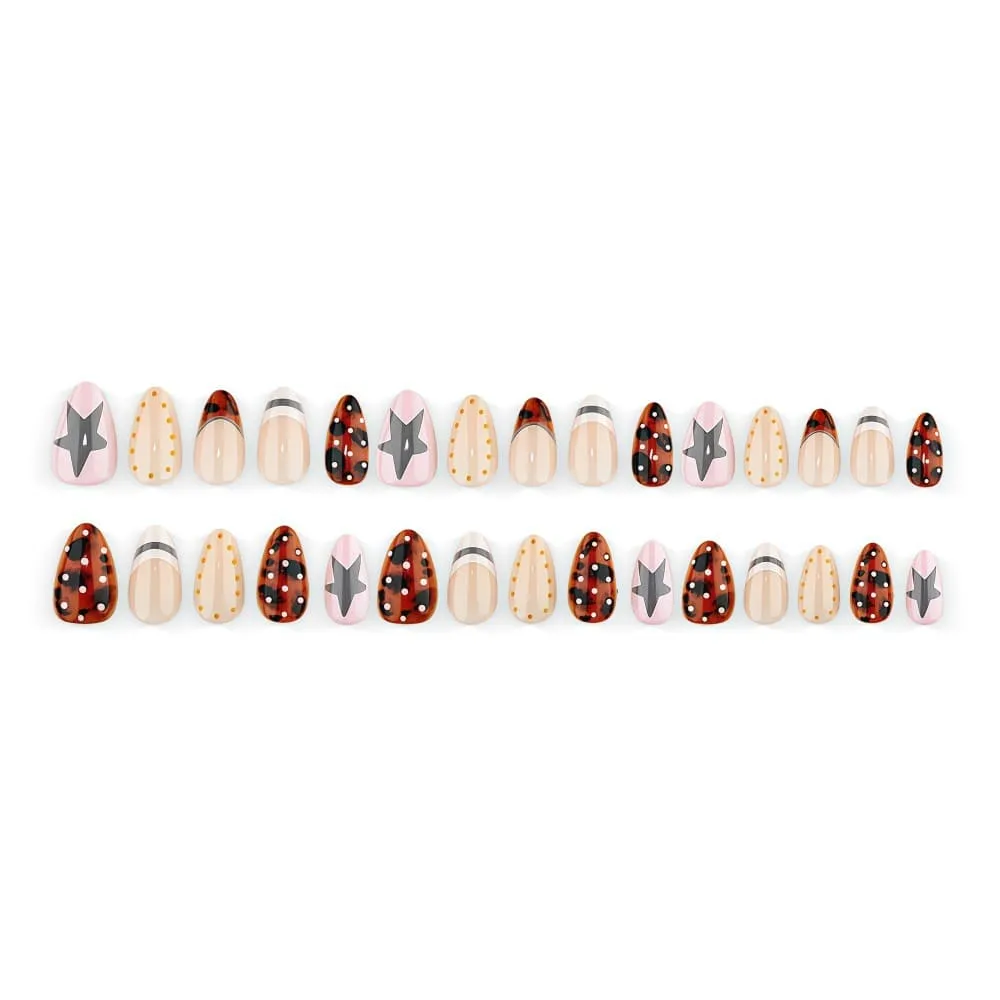 Nailhour 30Pcs French Polka Dots Party Vintage Short Almond Press On Nails
