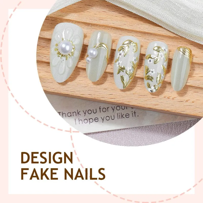 Nailhour 30Pcs Autumn French Nude Gilded Medium Almond Press On Nails