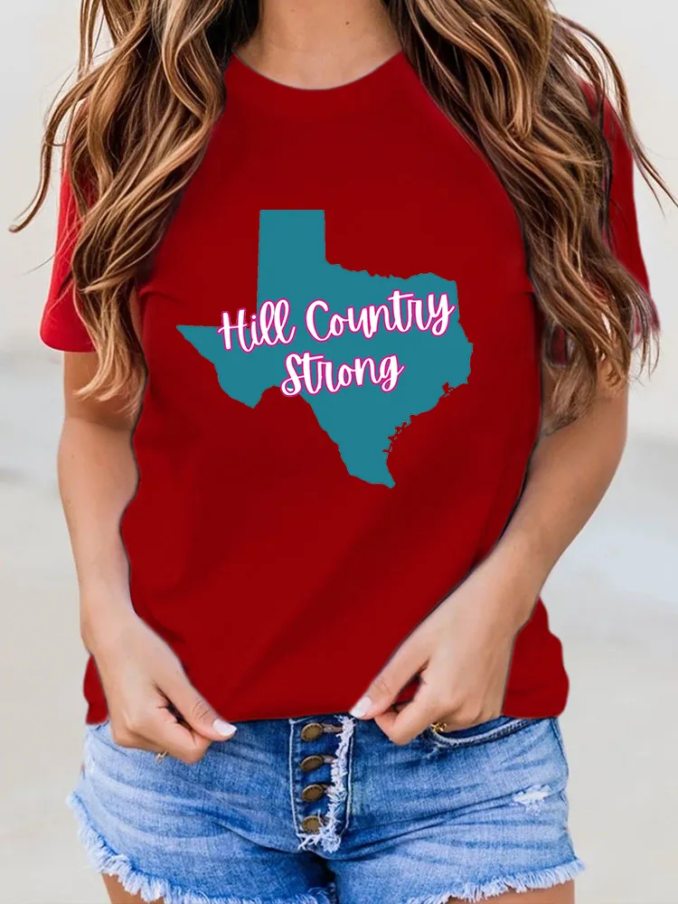 Ladies HILL COUNTRY STRONG All-Match Loose And Slim Round Neck Shirt