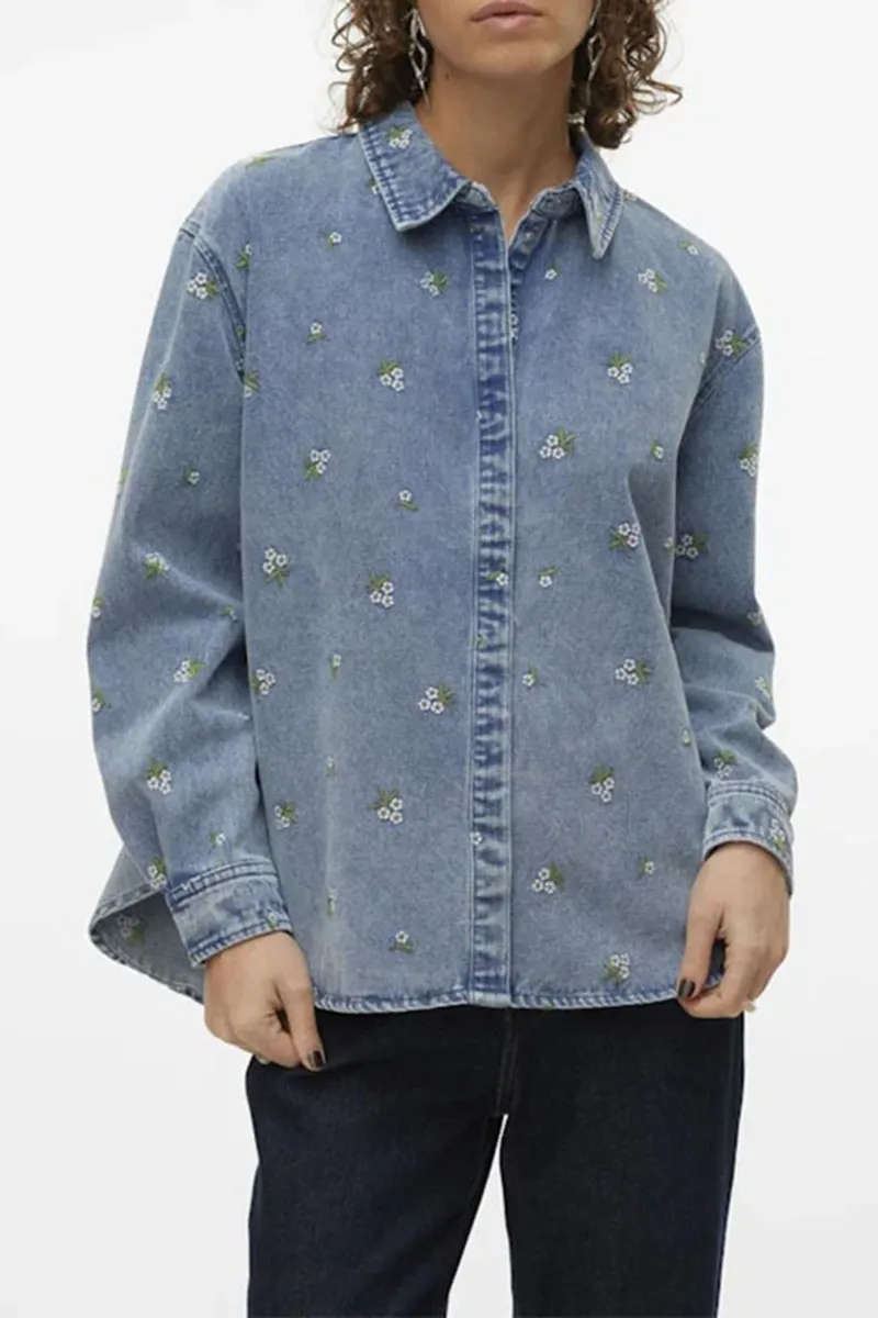 Floral Printed Denim Button Up Shirts