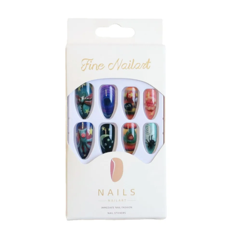 Nailhour 24Pcs 3D Medium Almond Multicolor Press On Nails