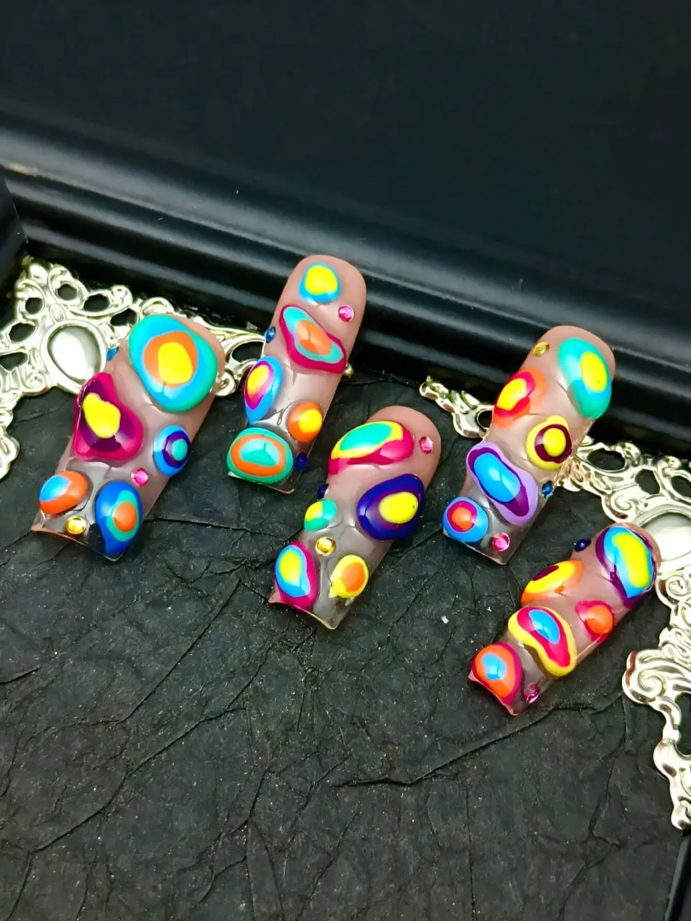 Nailhour 10Pcs Handmade Extra Long Square Y2K Colorful Press On Nails