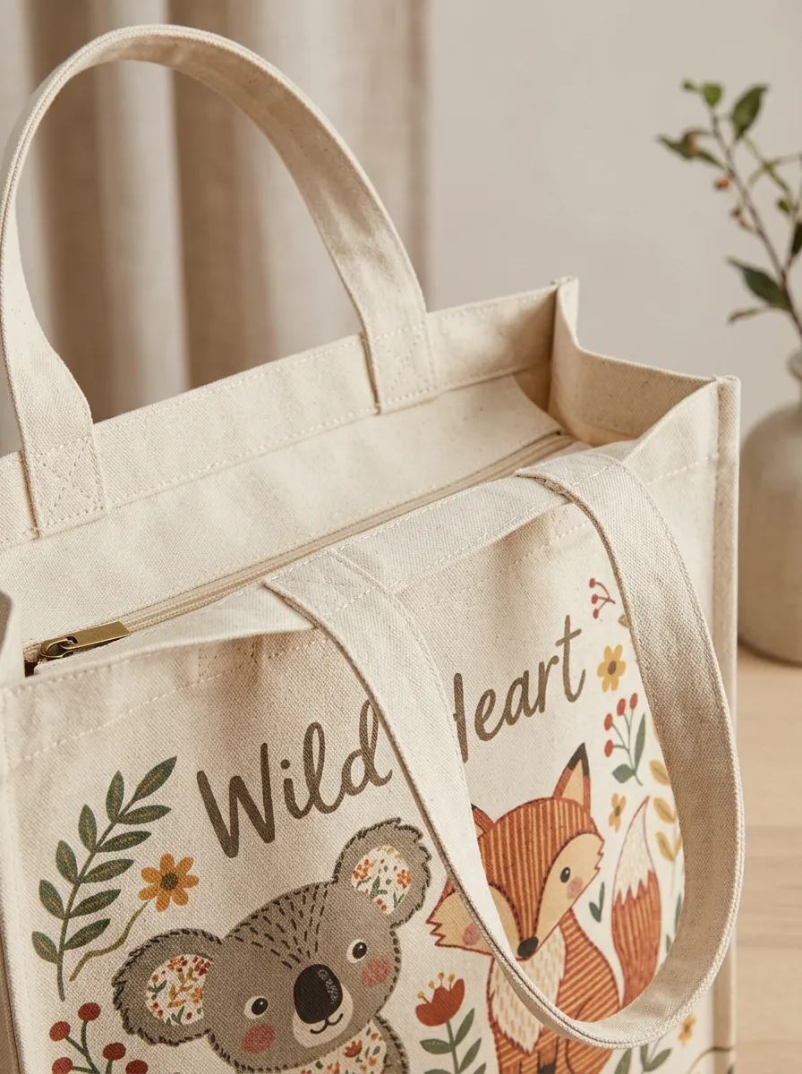 Wild Heart Koala and Fox Floral Printed Tote Bag