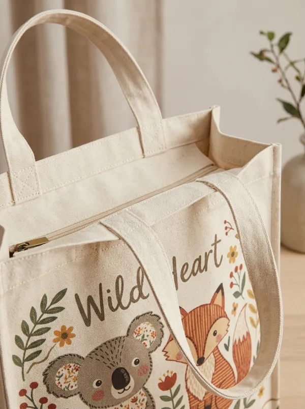 Wild Heart Koala and Fox Floral Printed Tote Bag