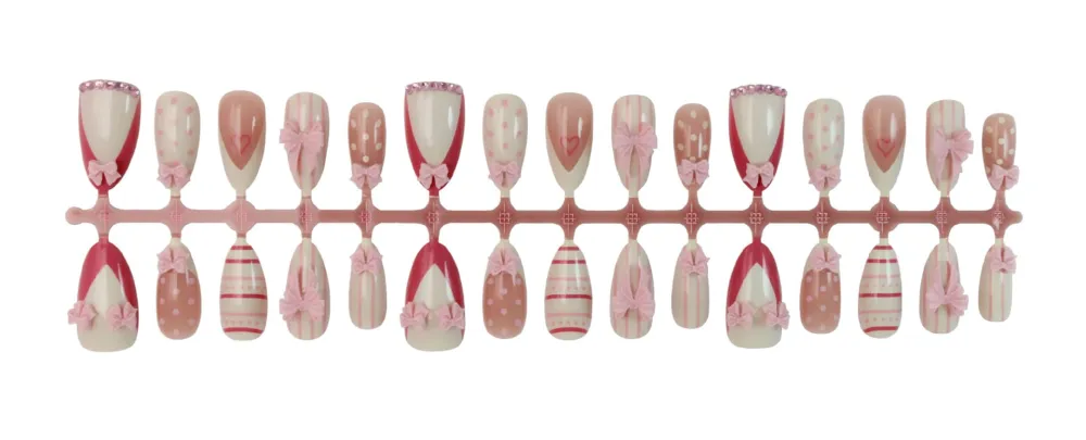 Nailhour 30Pcs 3D Butterfly Bow Medium Almond French Press On Nails