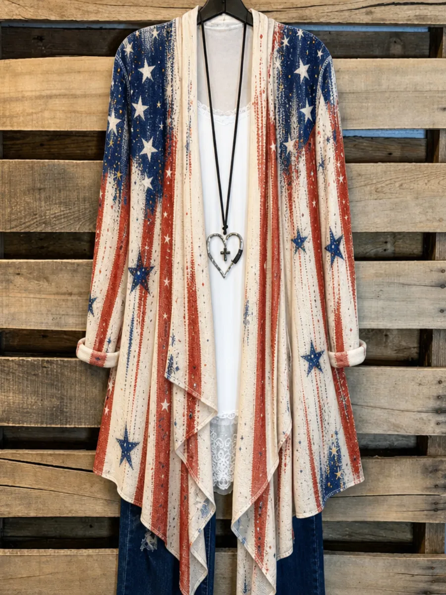 Women's Independence Day Printed Casual Cardigan