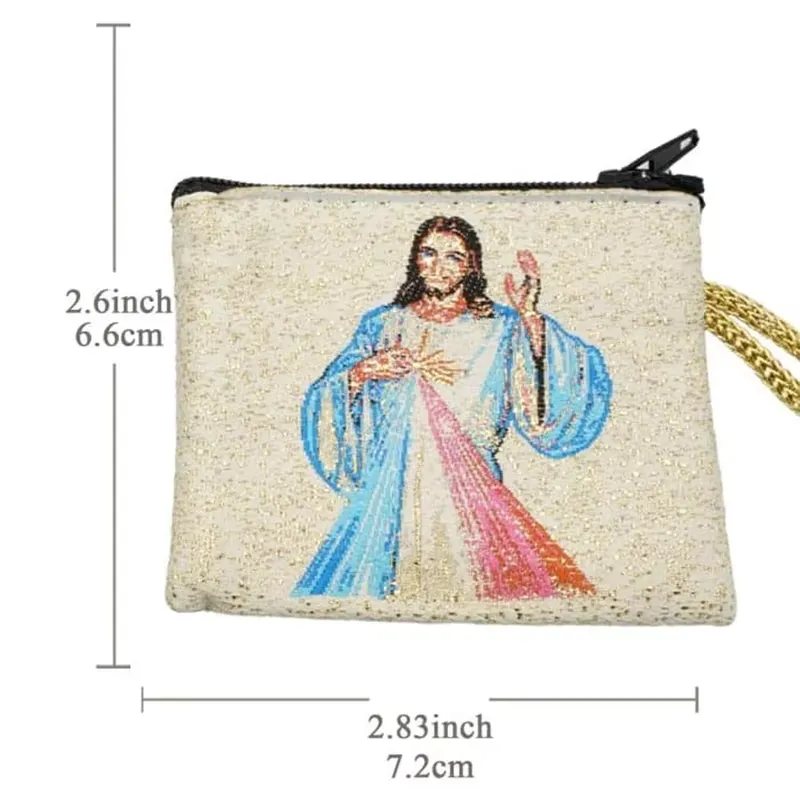 Embroidered Rosary Bag With Religious Images Of Catholic Saints For Prayer