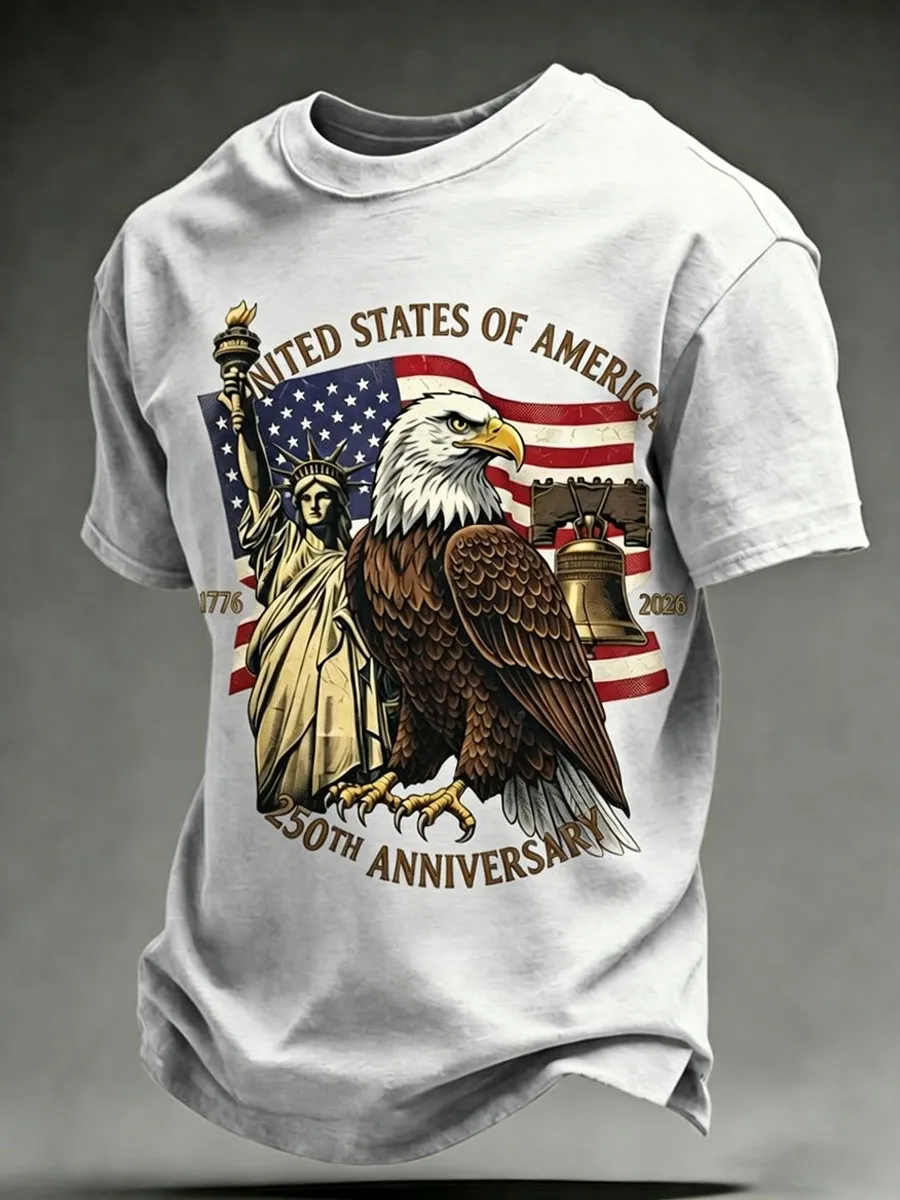Men'S Retro America 250 National Flag Print Casual T Shirt