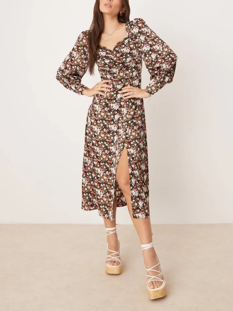Slit Floral Midi Dress